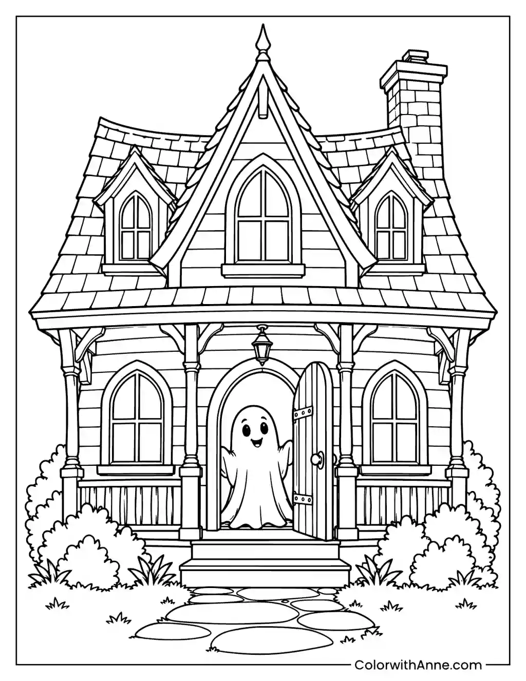 Haunted House Ghost in the Doorway Coloring Page