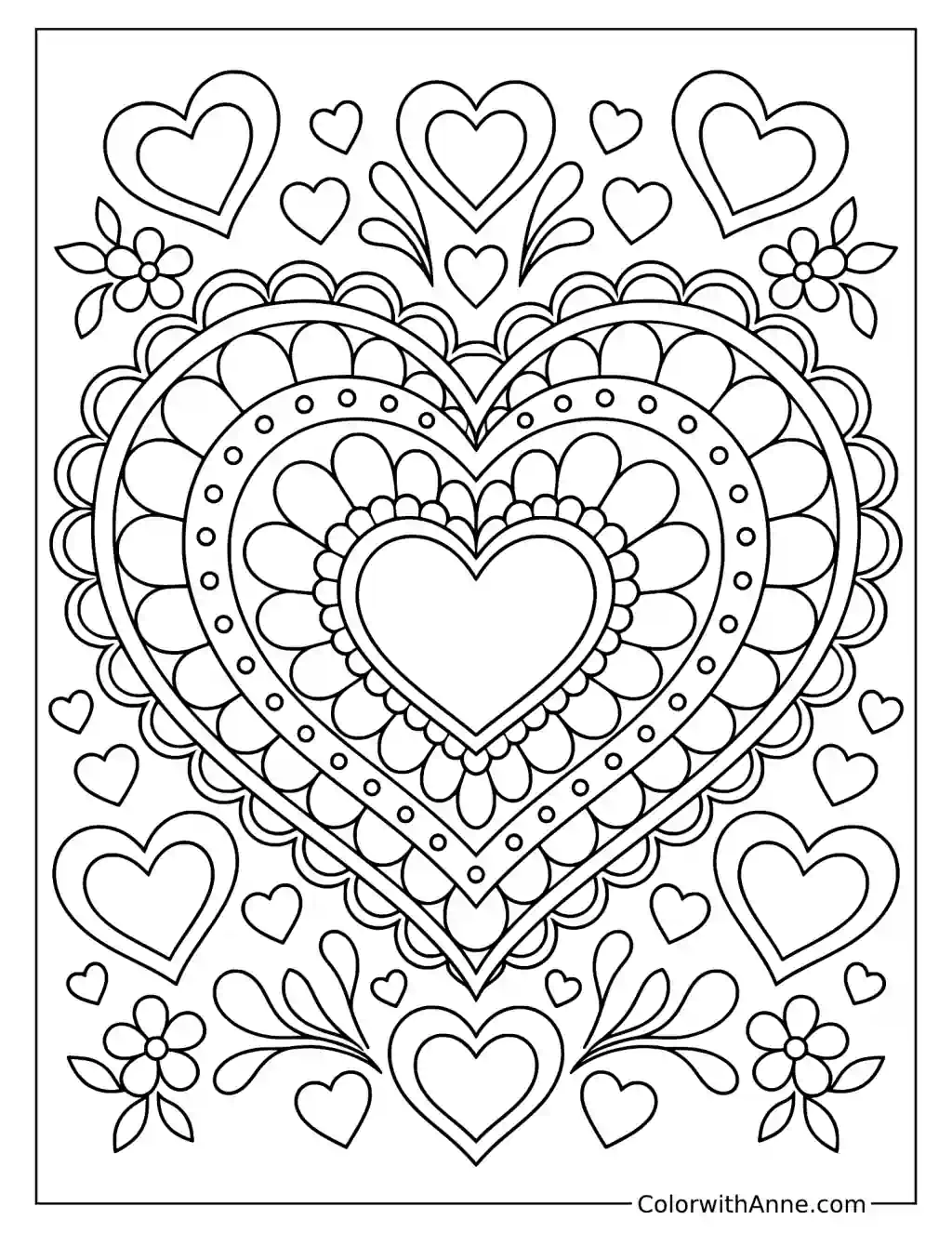 Heart Mandala with Decorative Details Valentine's Day Coloring Page