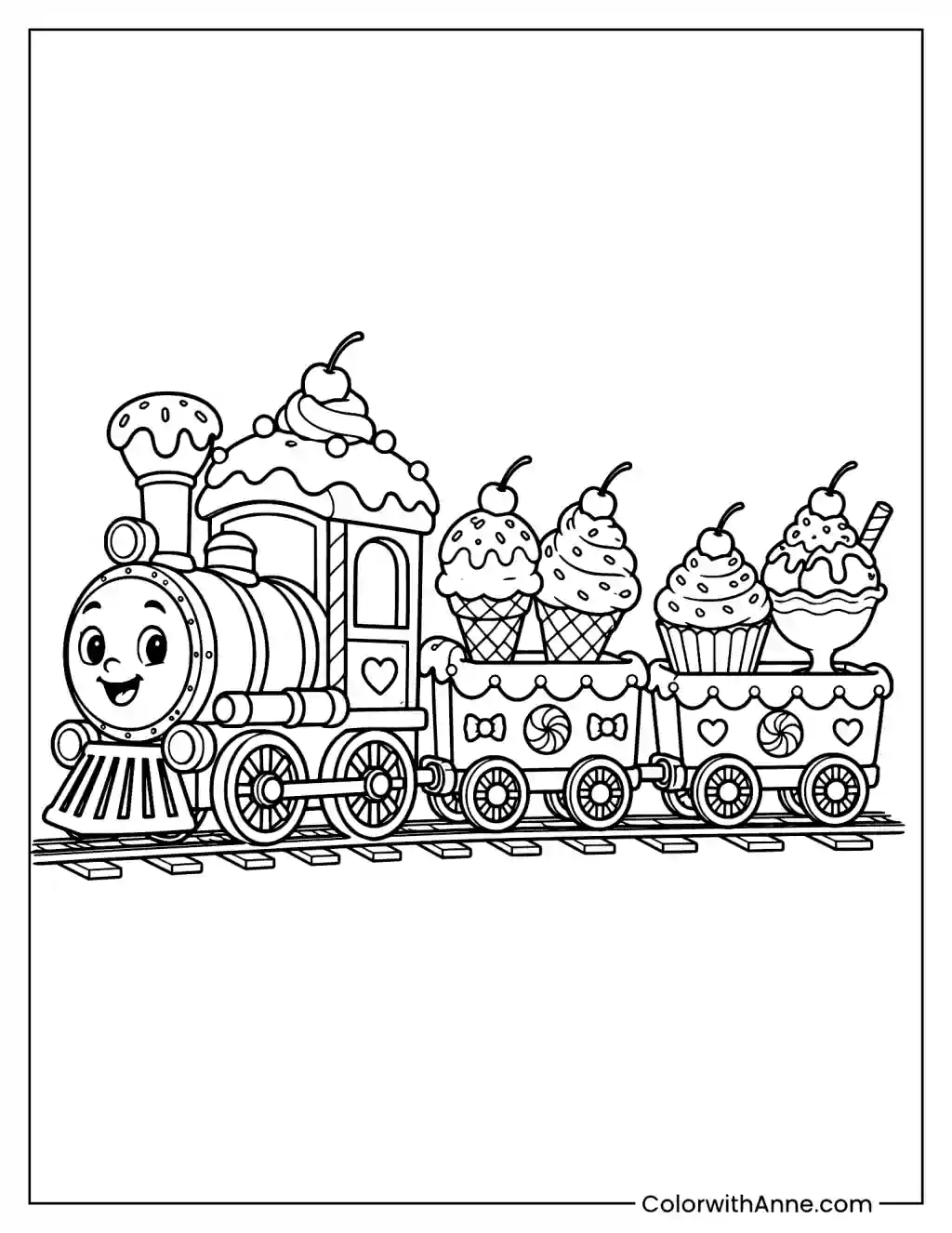 Ice Cream Wonderland Train Coloring Page