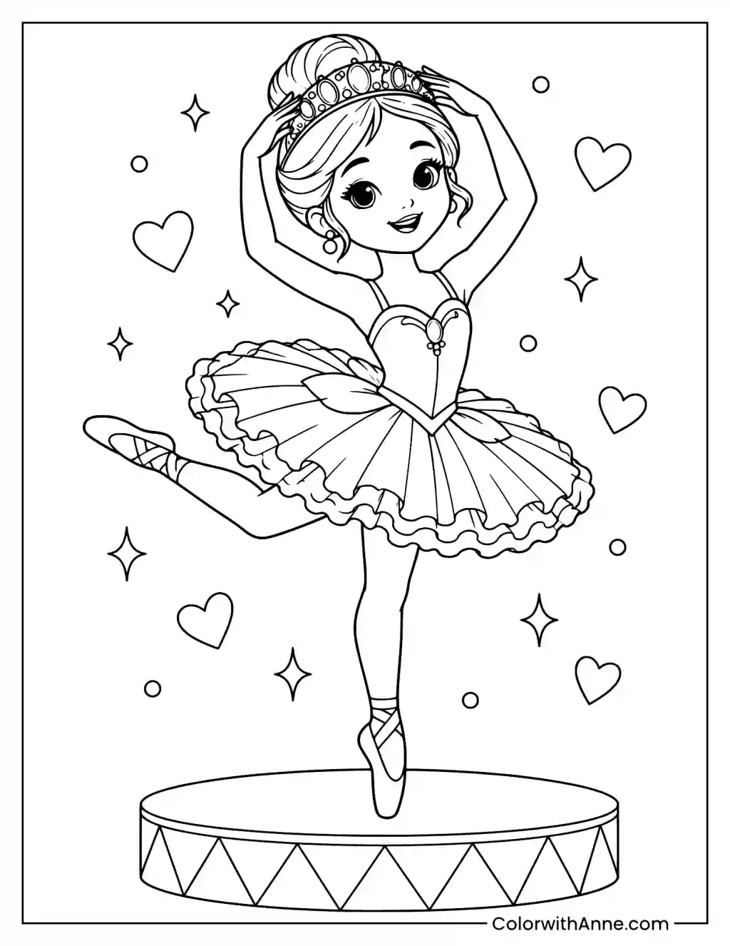 Joyful Ballerina on Stage Coloring Page