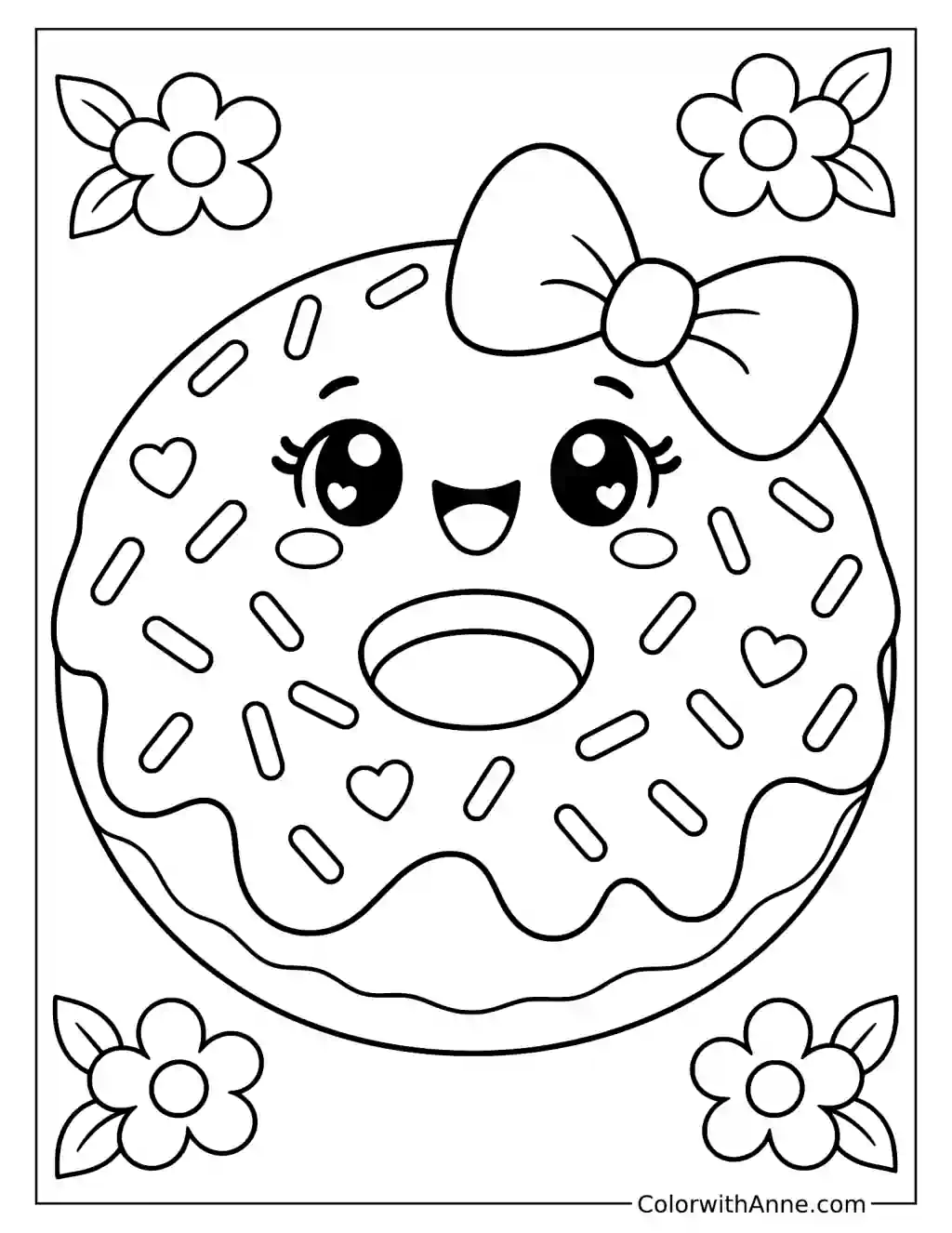Kawaii Donut Coloring Page for Toddlers