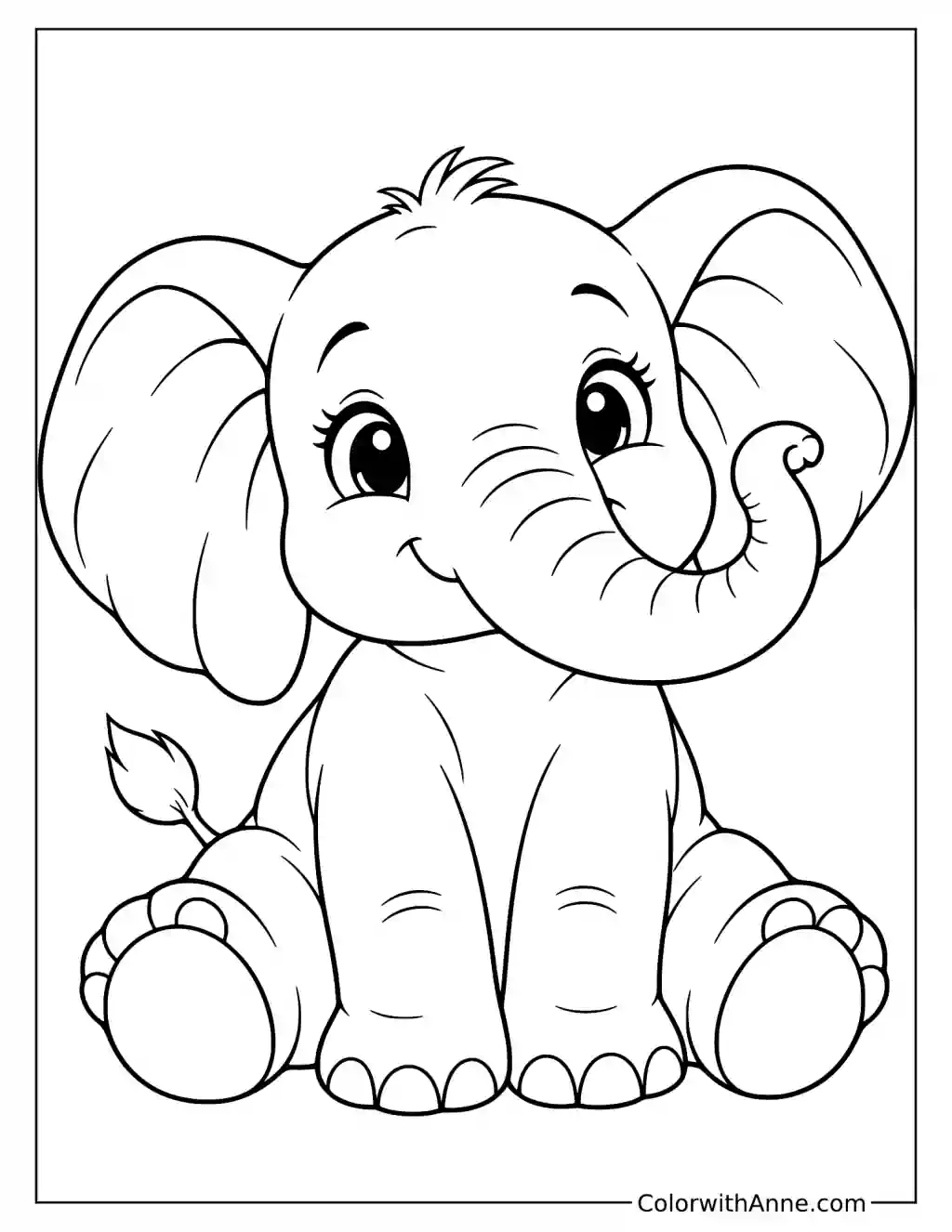 Kawaii Elephant Coloring Page