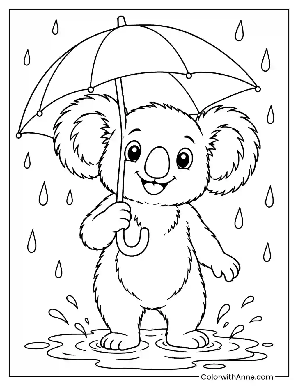 Koala in the Rain Coloring Page