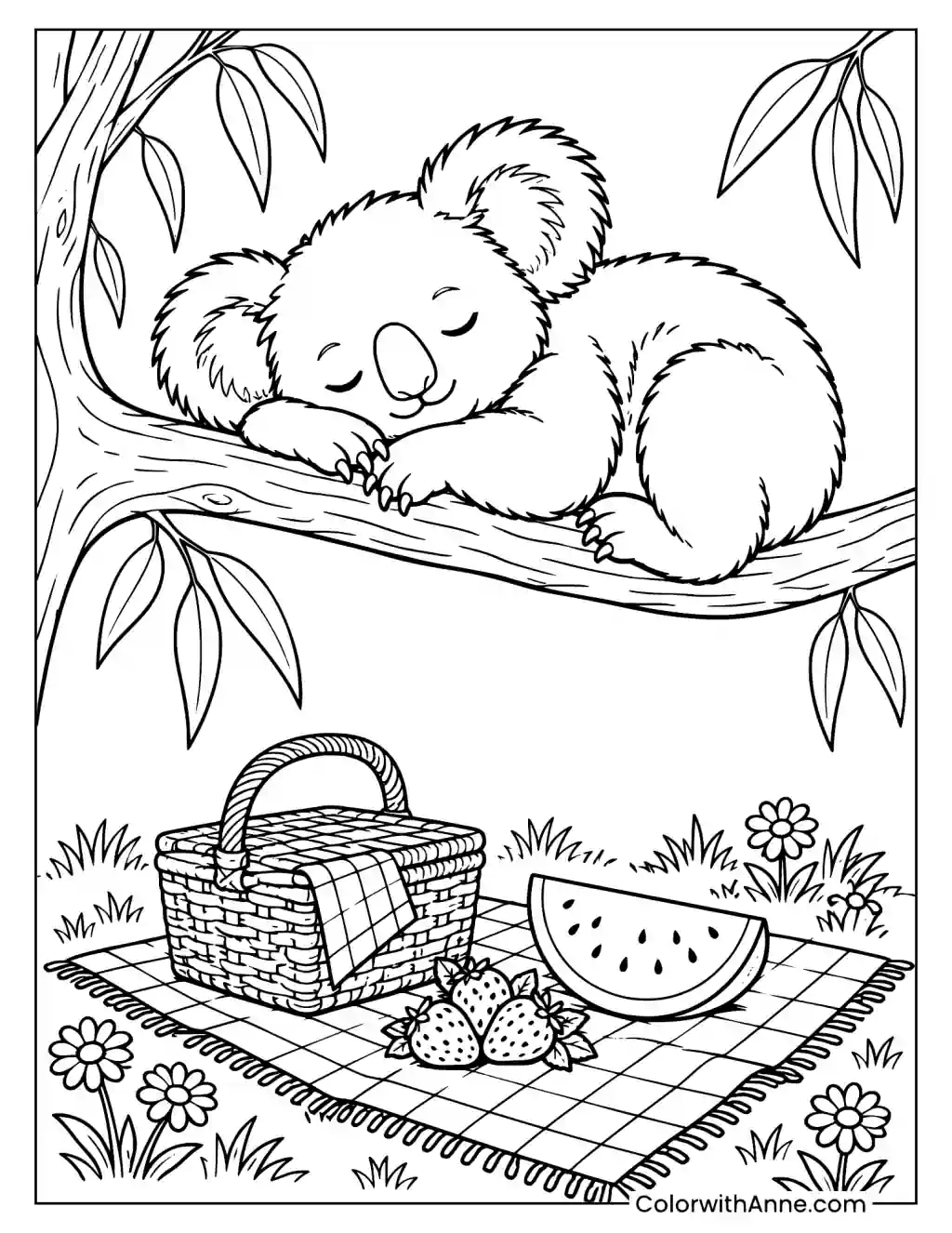 Koala's Sweet Dreams Coloring Page