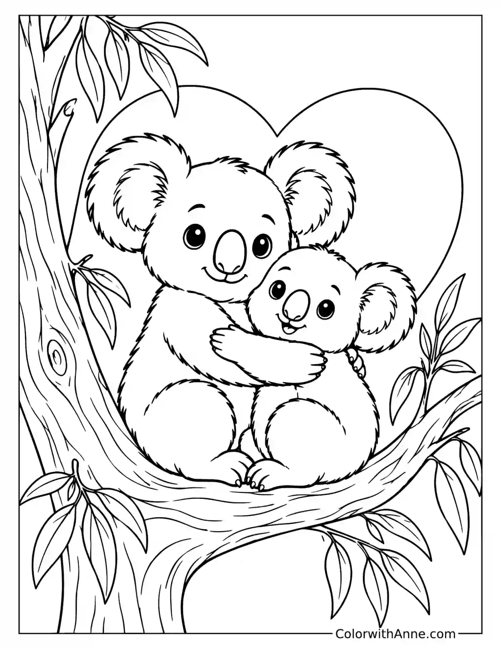 Koalas Hugging Together Coloring Page