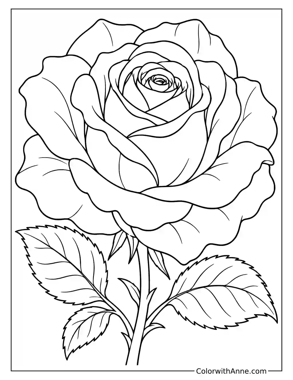 Large Rose Spring Coloring Page for Kids