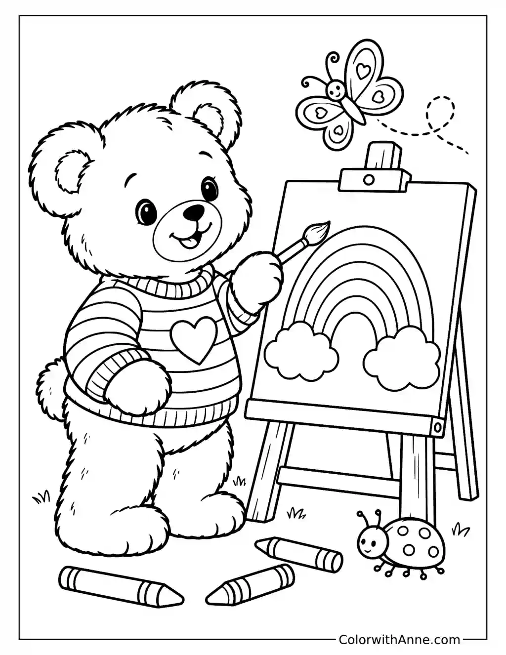 Little Artist Teddy Bear Coloring Page