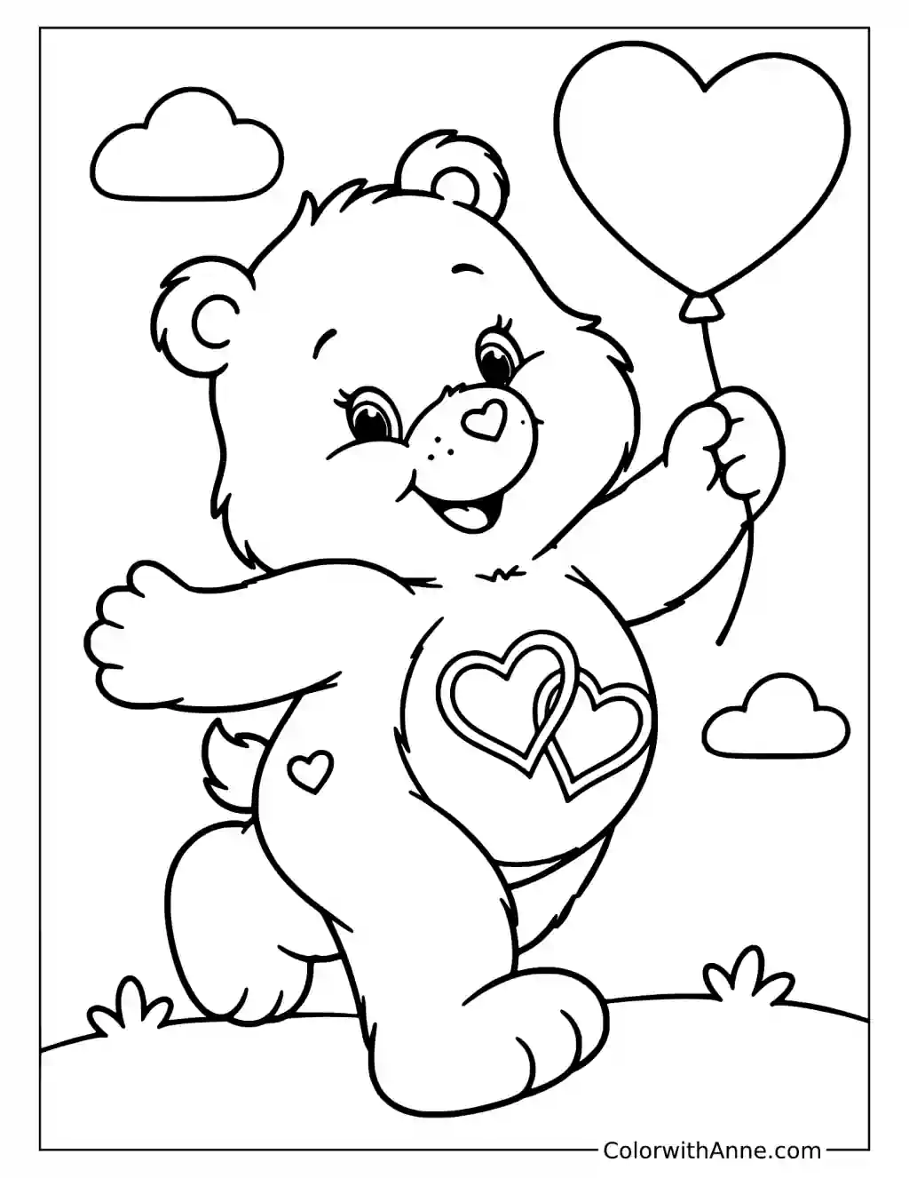 Love-a-Lot Bear Carrying a Heart Balloon Coloring Page