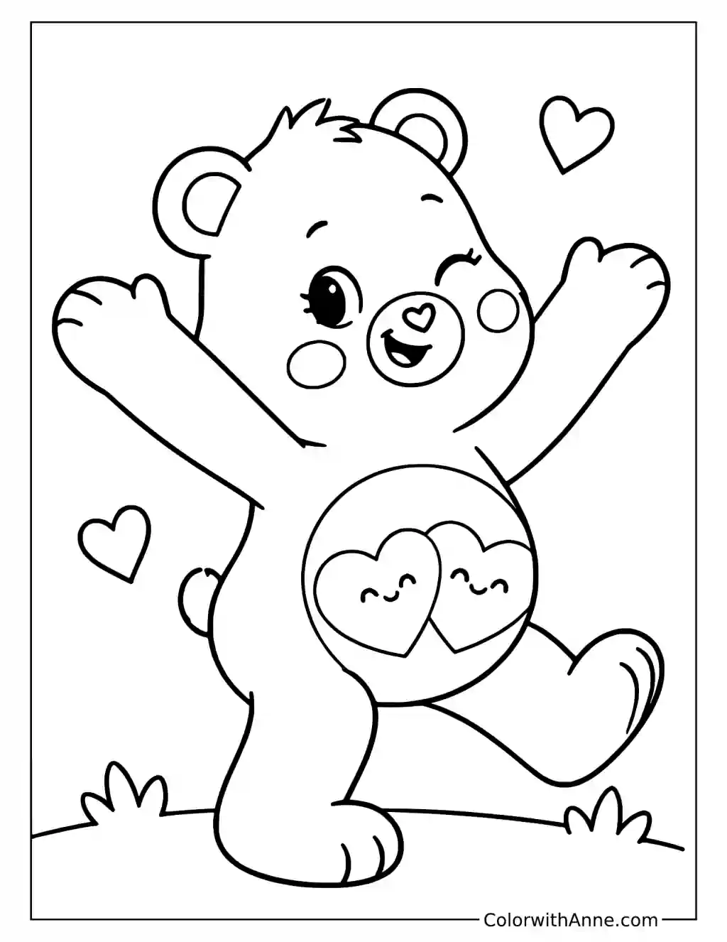 Love-a-Lot Bear Dancing Among Hearts Coloring Page