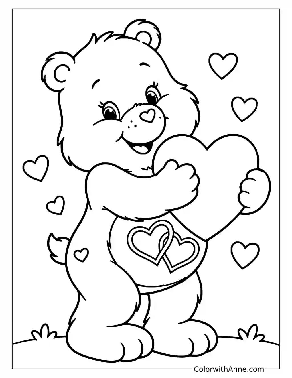 Love-a-Lot Bear Holding a Heart Out Front Coloring Page
