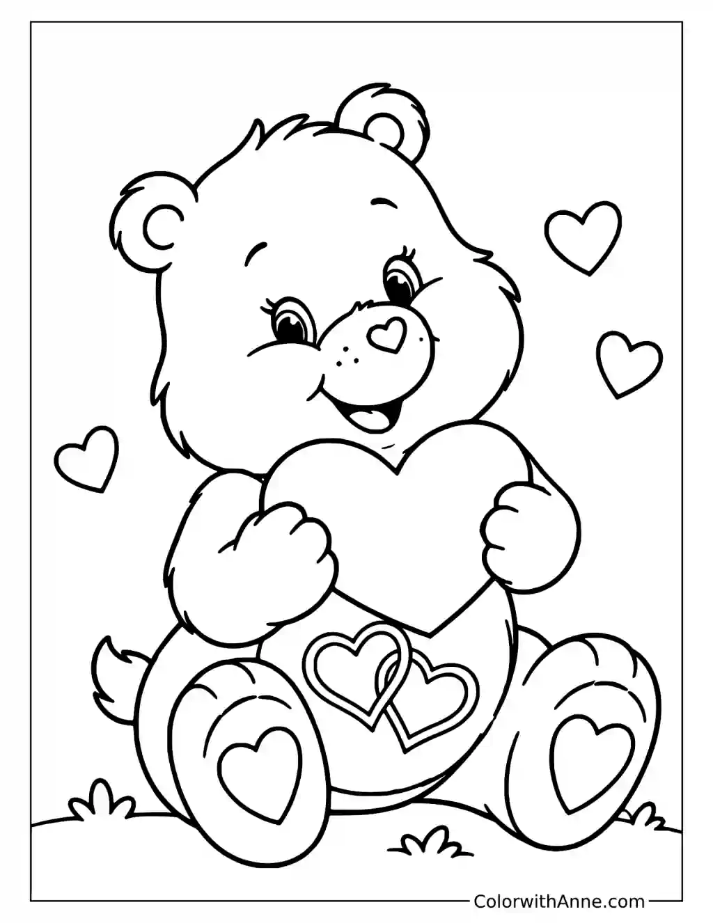 Love-a-Lot Bear Sitting with a Heart Coloring Page