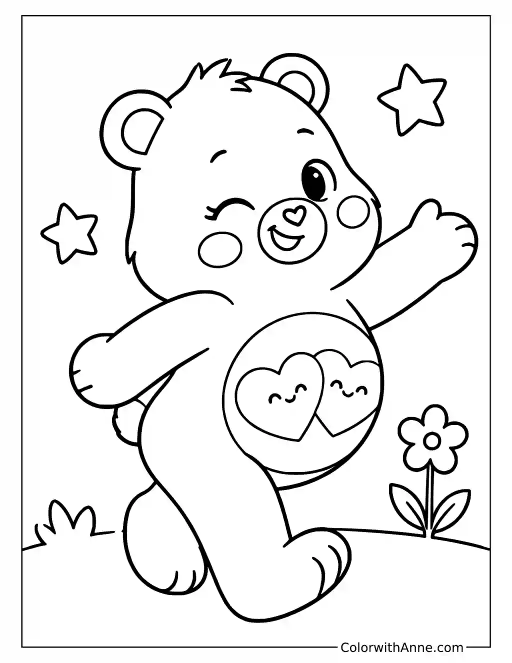 Love-a-Lot Bear Waving Among Stars Coloring Page