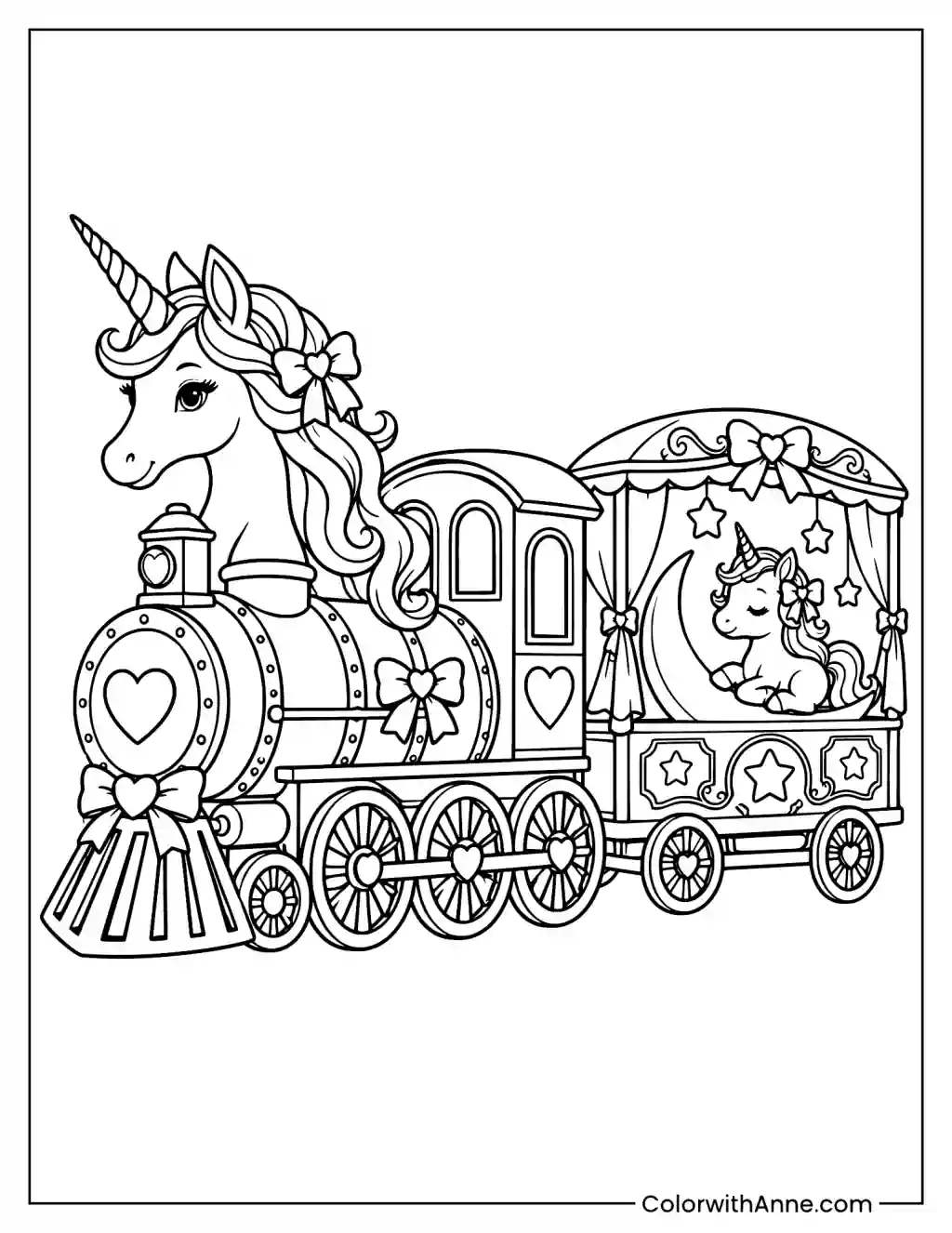 Magical Unicorn Train Coloring Page
