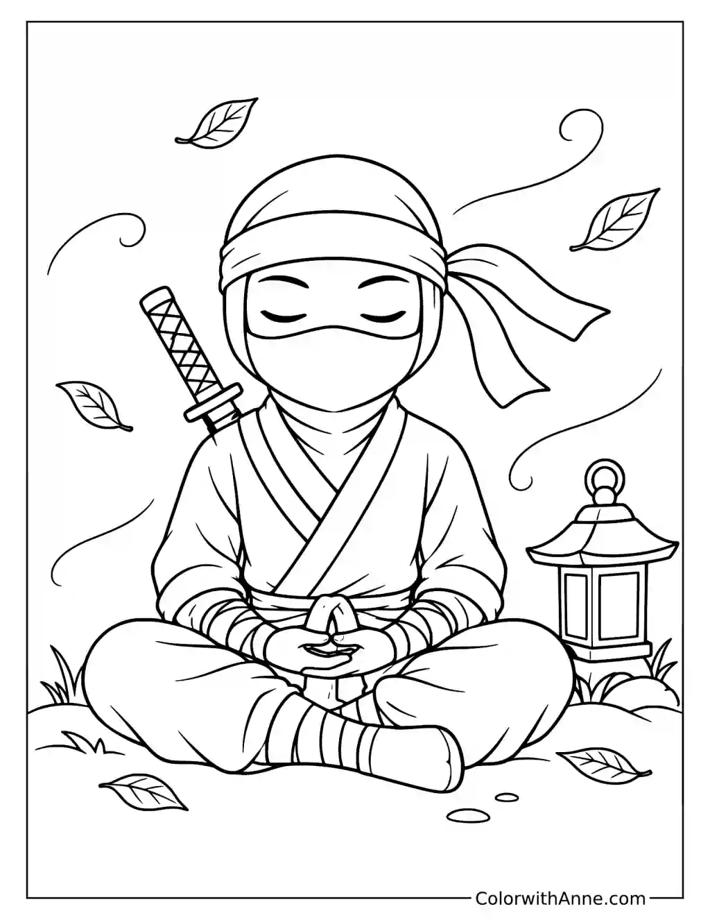 Meditating Ninja Coloring Page for Kids