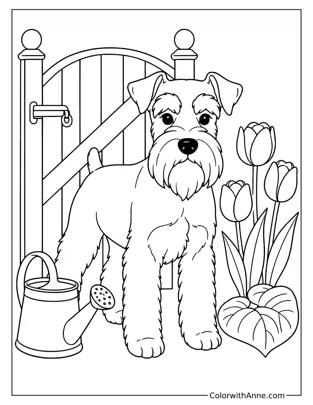 Miniature Schnauzer by the Garden Gate Coloring Page