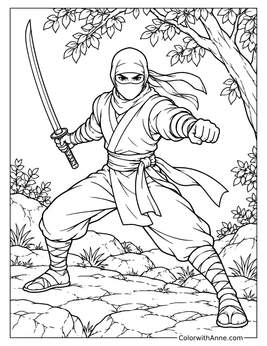 Ninja in Ready Stance Coloring Page