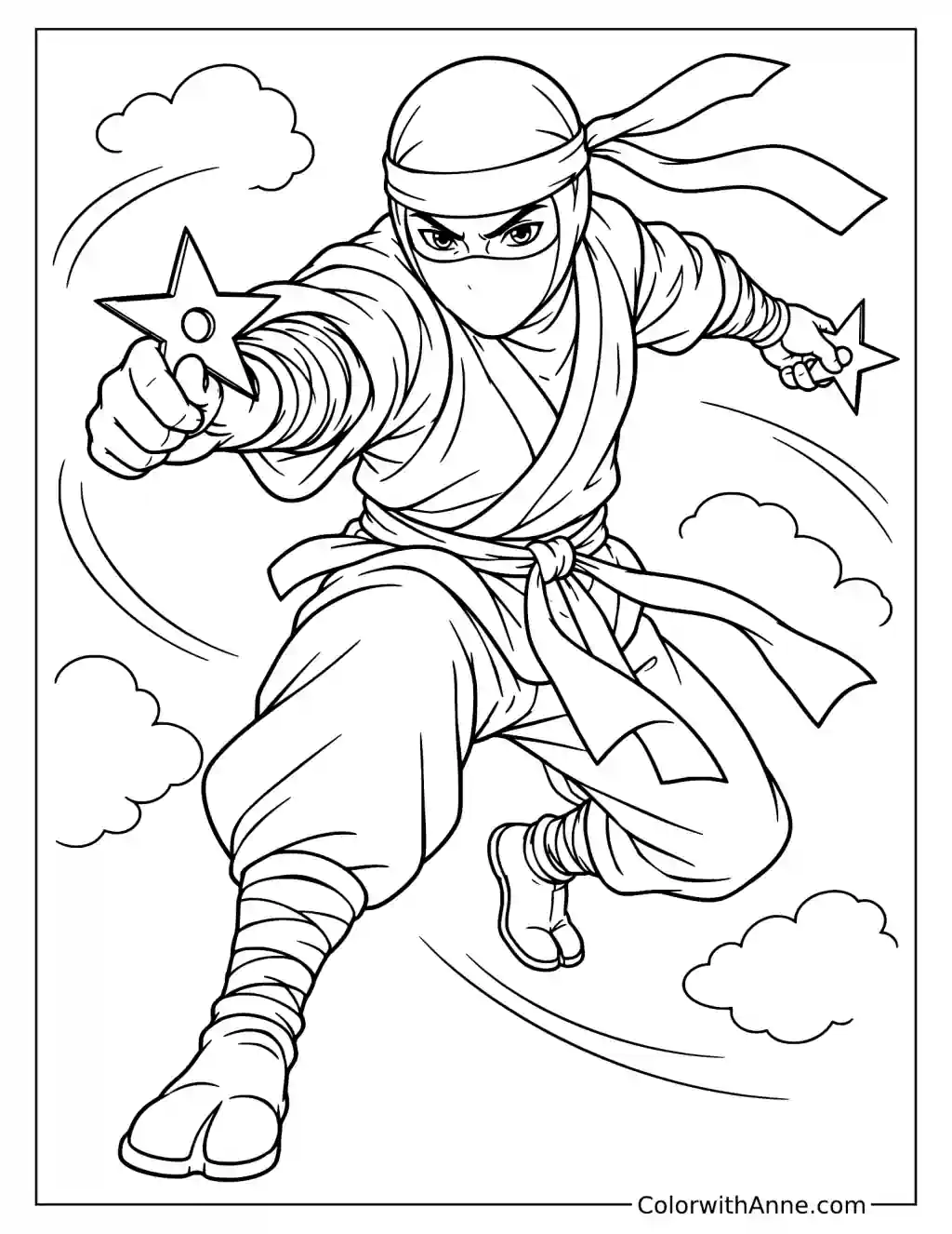Ninja Throwing Stars Action Coloring Page