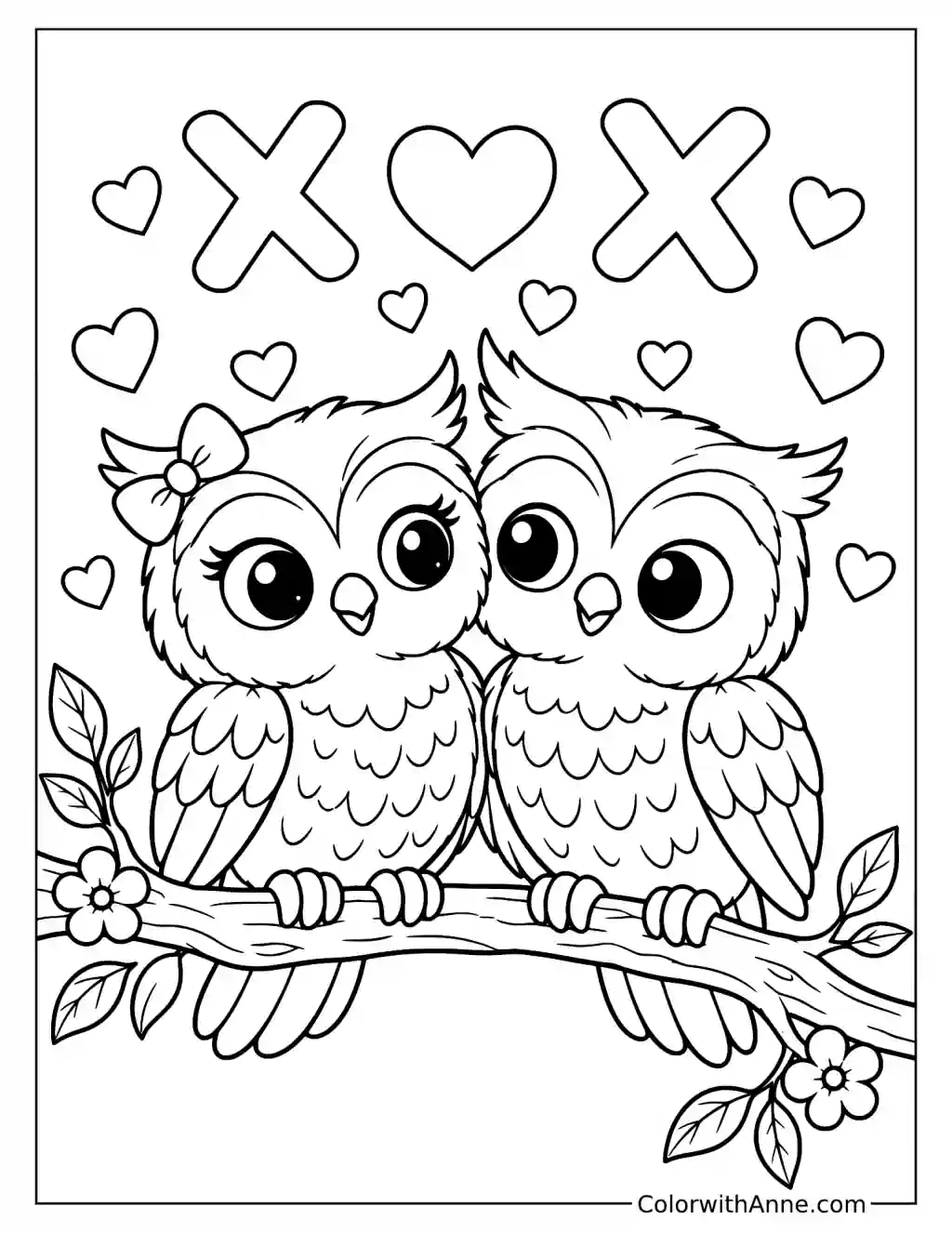 Owls Valentine’s Day Coloring Page for Kids