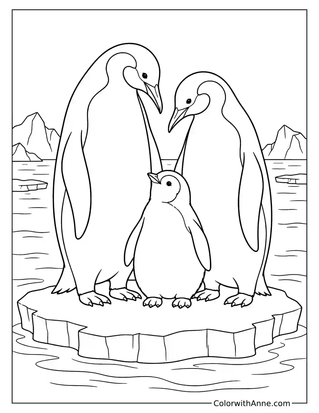 Penguin Family on an Ice Floe Coloring Page