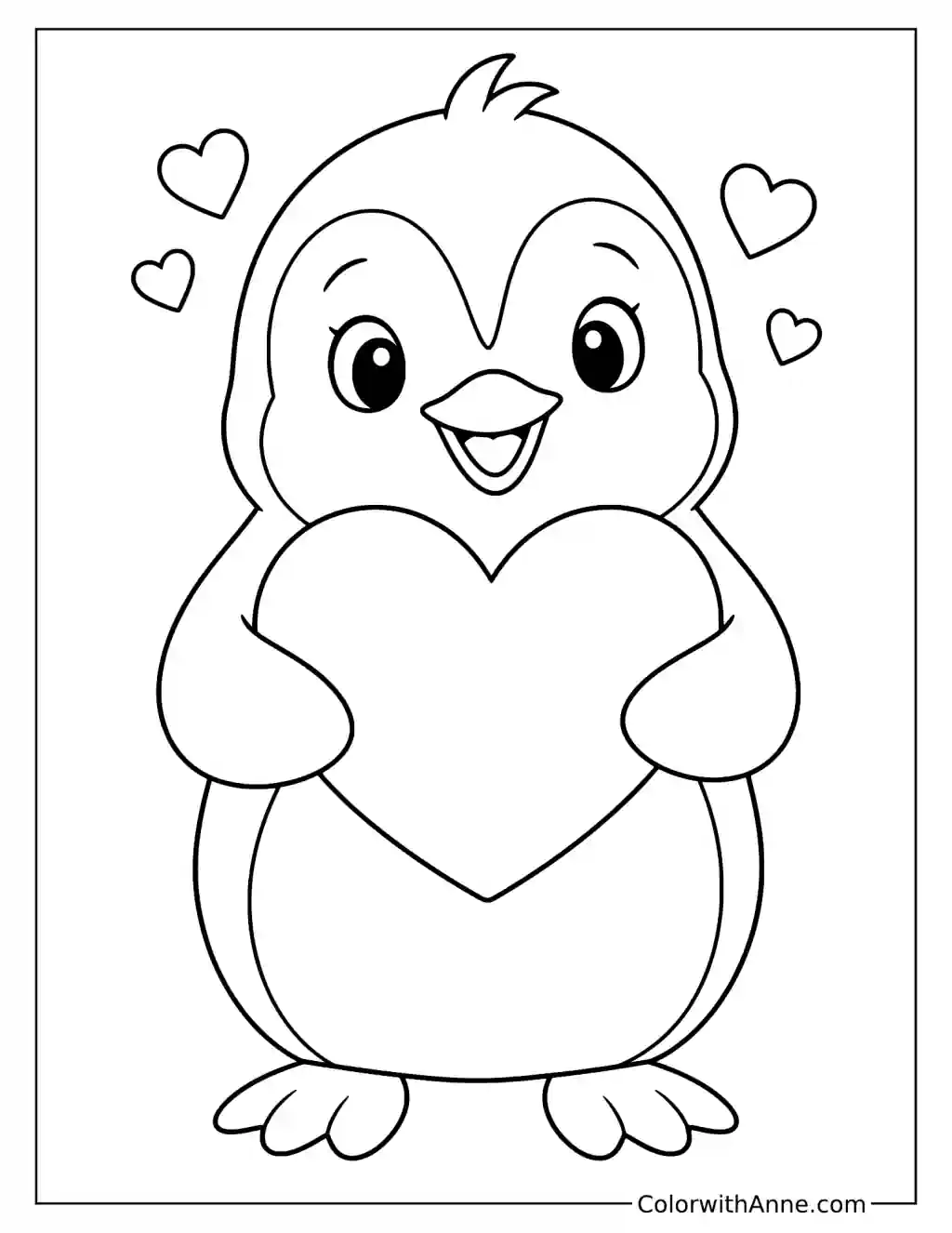 Penguin Holding a Heart for Valentine's Day Coloring Page