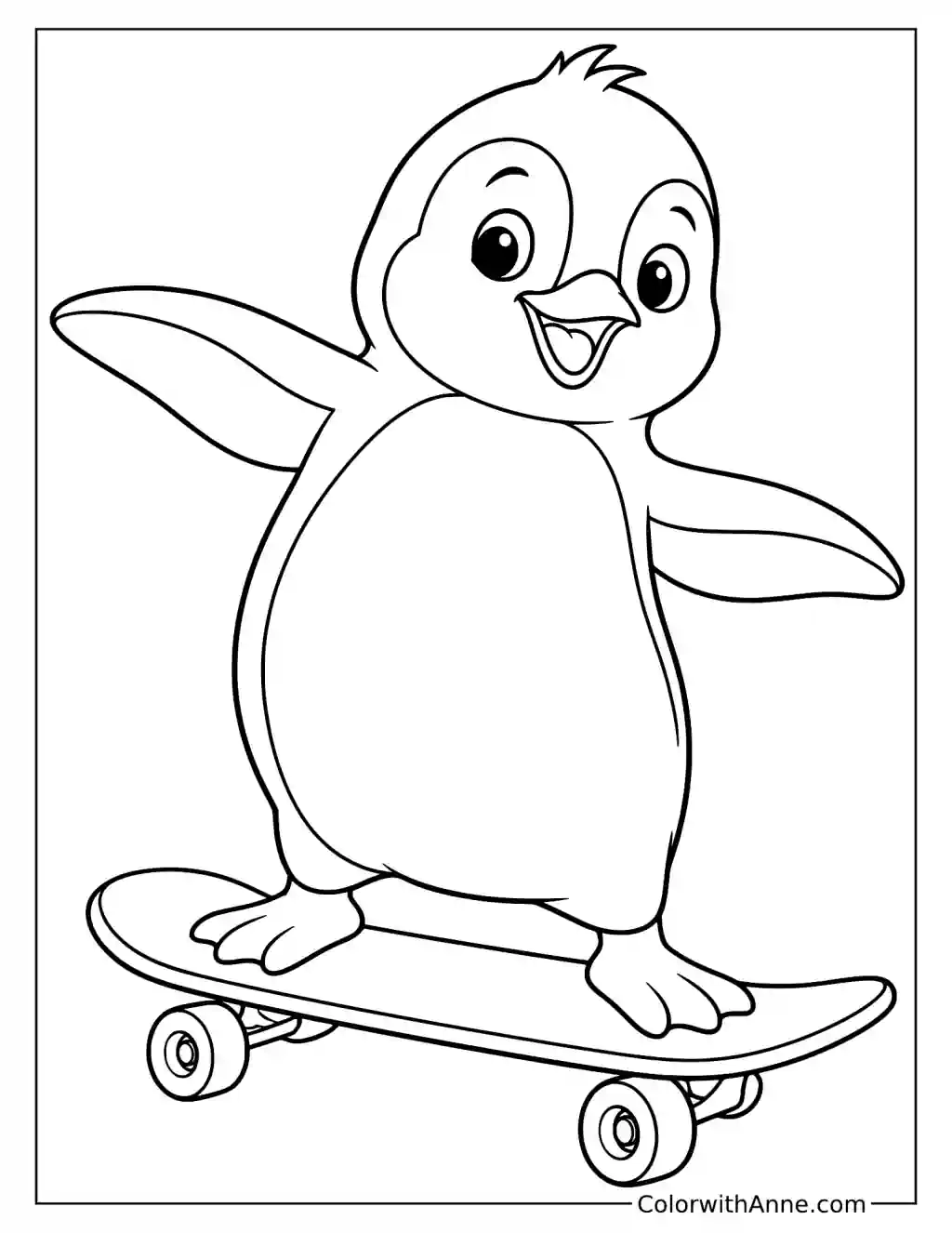 Penguin on a Skateboard Coloring Page