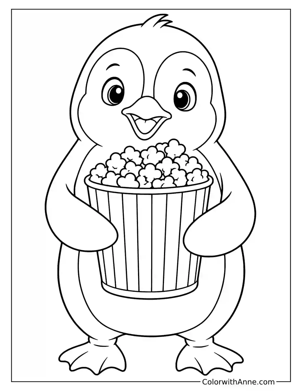 Penguin with a Popcorn Bucket Coloring Page