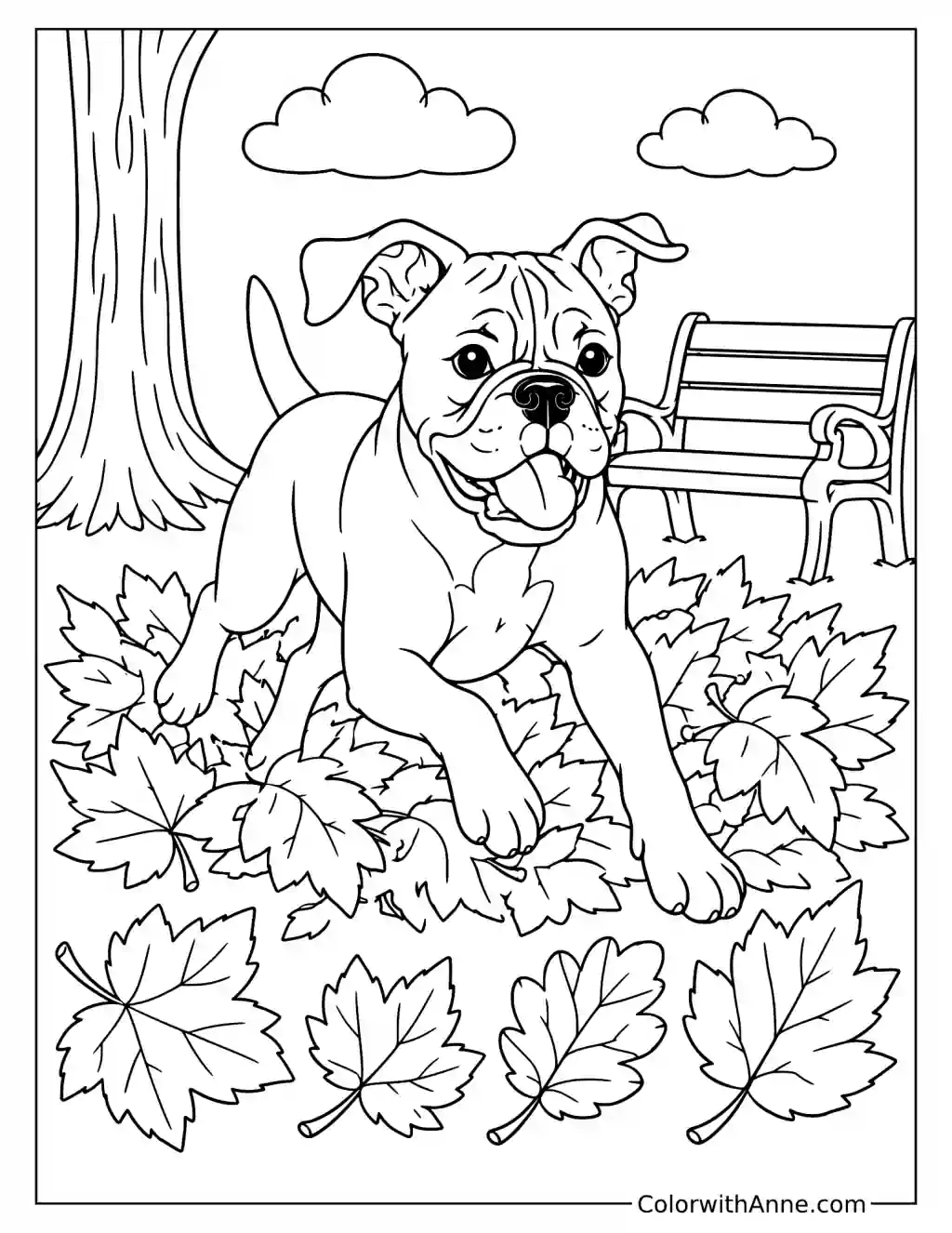 Playful Boxer in the Leafy Park Coloring Page