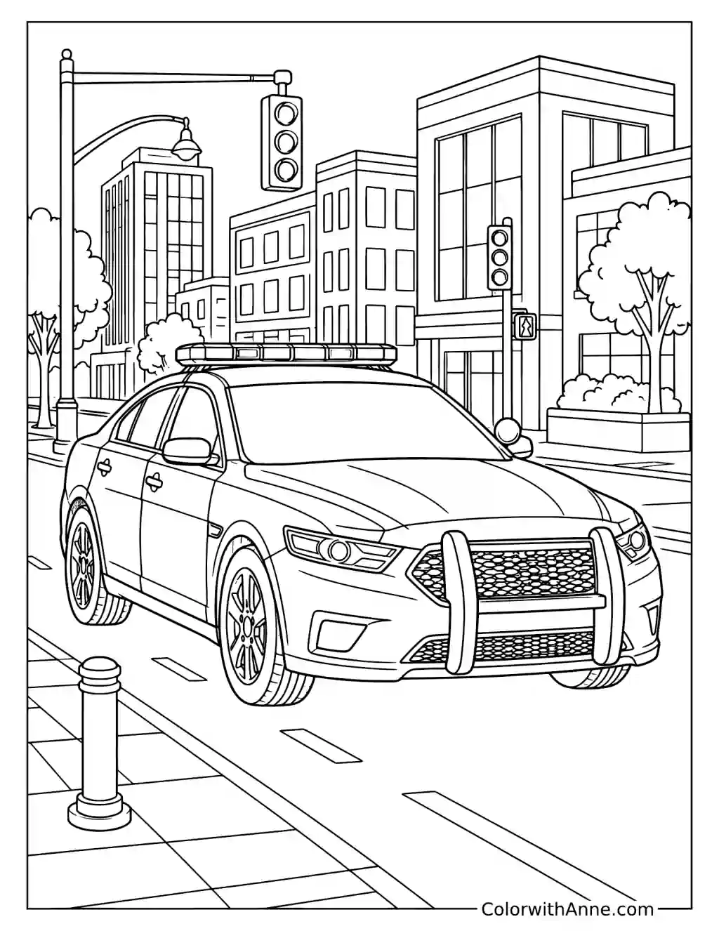 Police Car on Patrol Coloring Page
