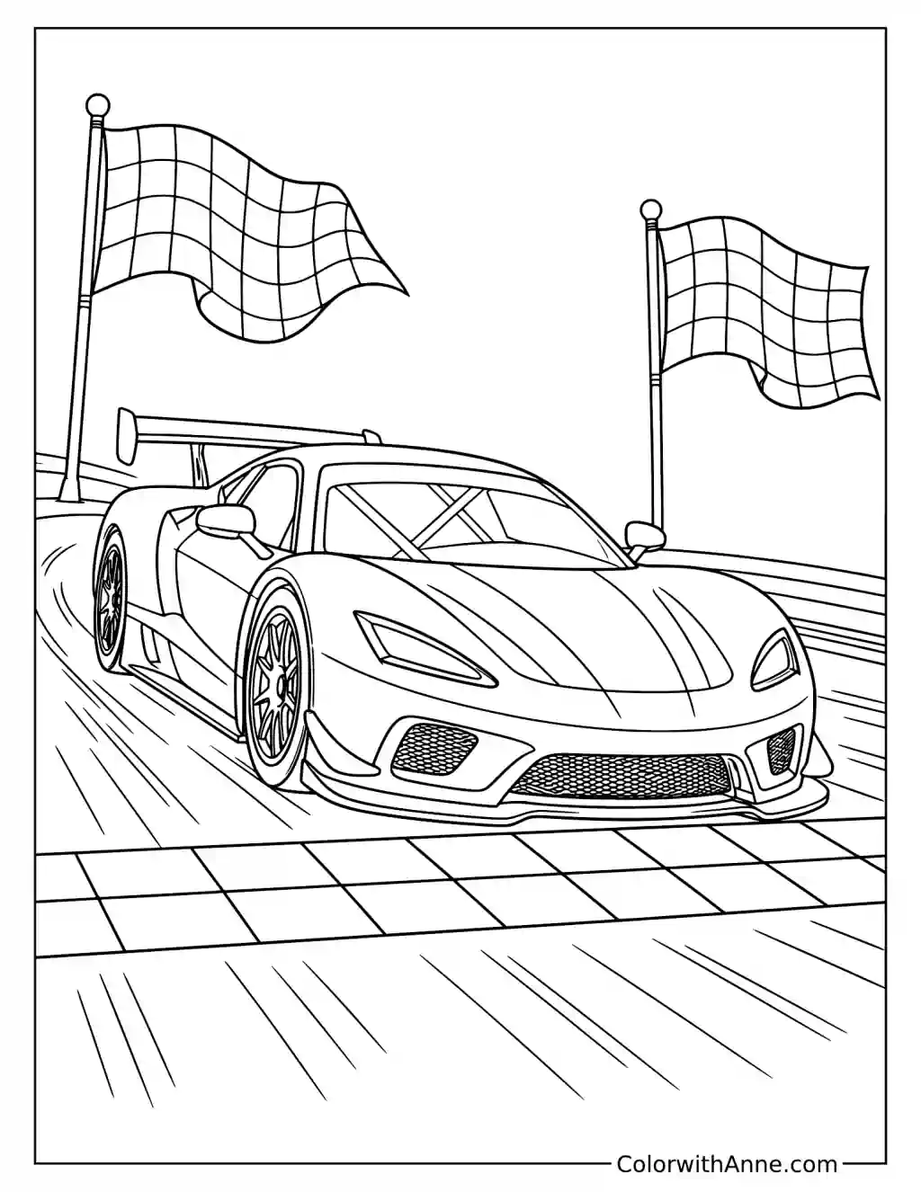 Race Car Crossing the Finish Line Coloring Page
