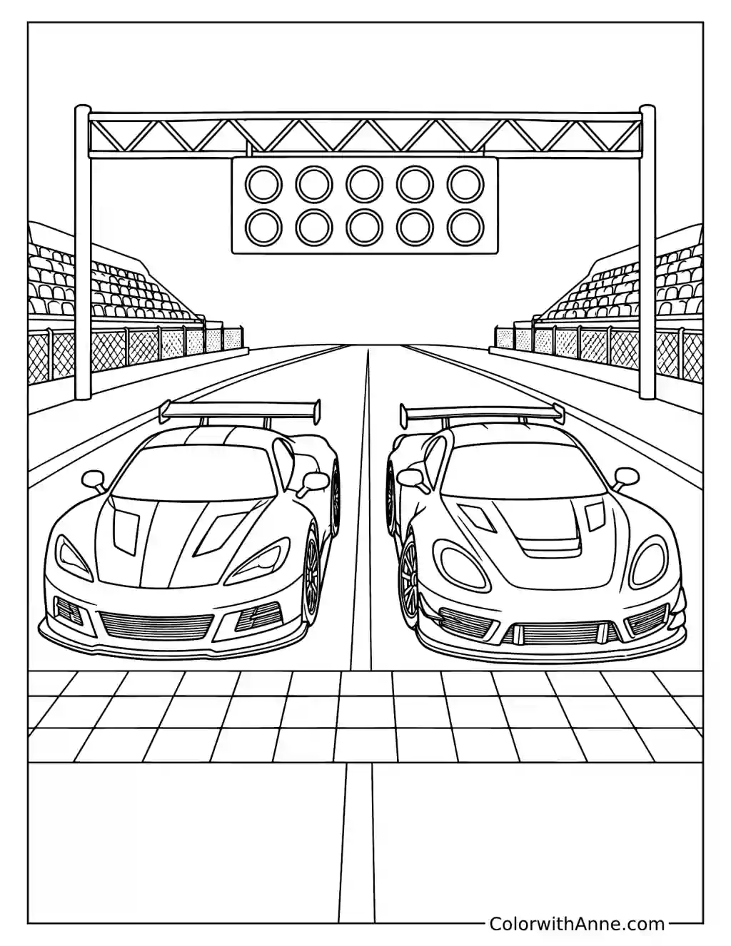 Race Cars at the Starting Line Coloring Page