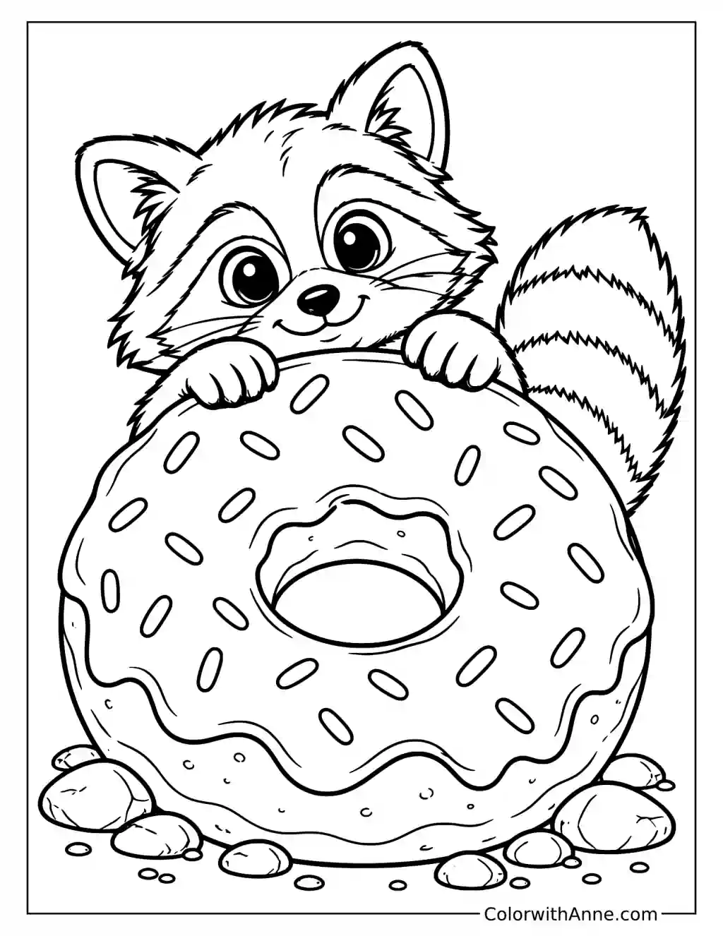 Racoon and Donut Coloring Page