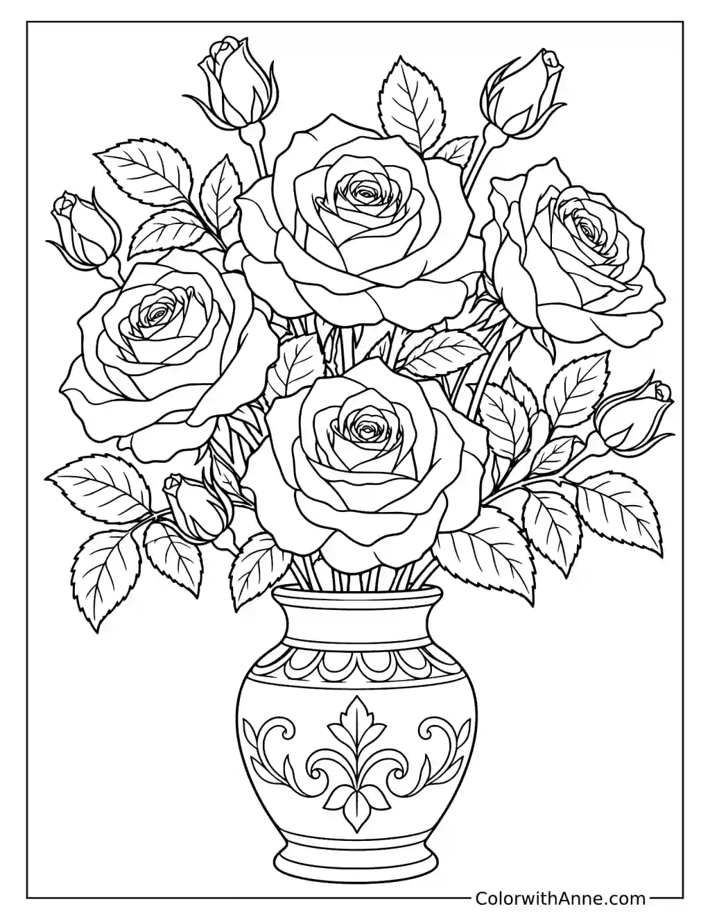 Rose Bouquet Valentine’s Day Coloring Sheet