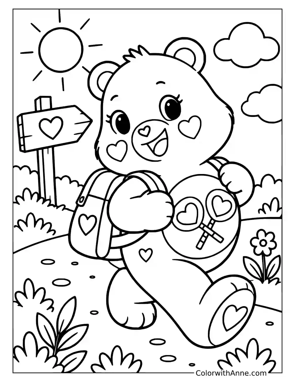 Share Bear Walking with a Backpack Coloring Page