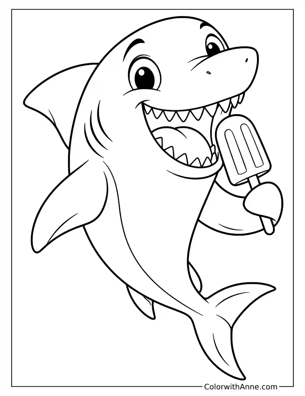 Shark Holding a Popsicle Coloring Page