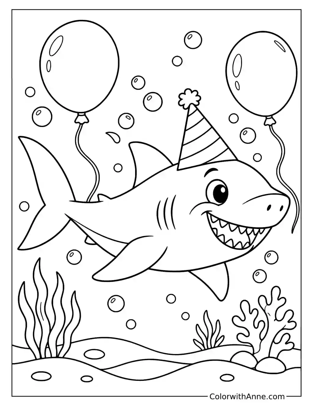 Shark in a Bubble Party Coloring Page