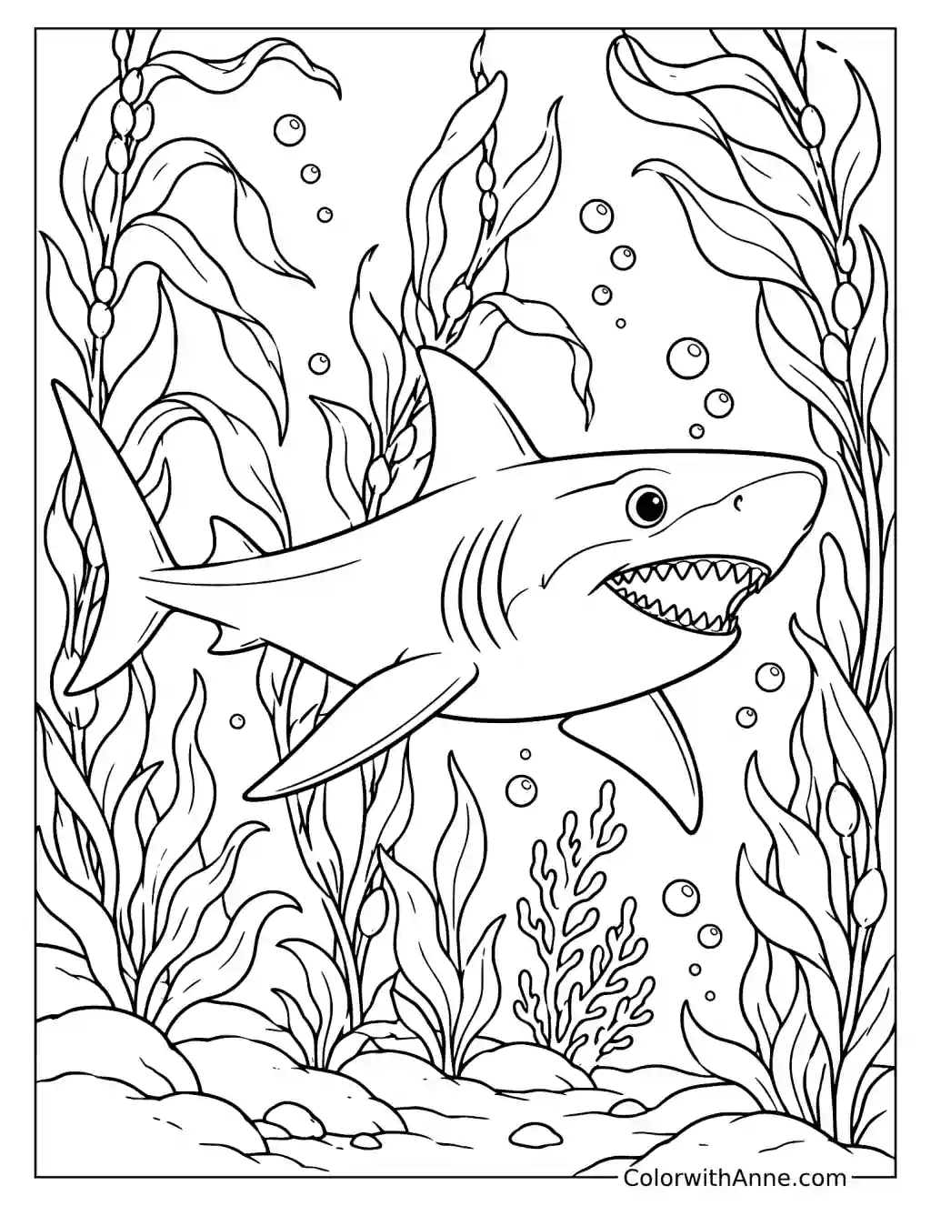 Shark in a Kelp Forest Coloring Page