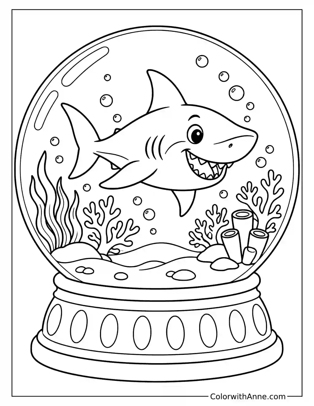Shark in a Snow Globe Coloring Page