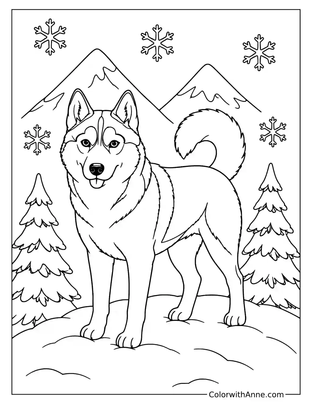 Siberian Husky in the Snow Coloring Page