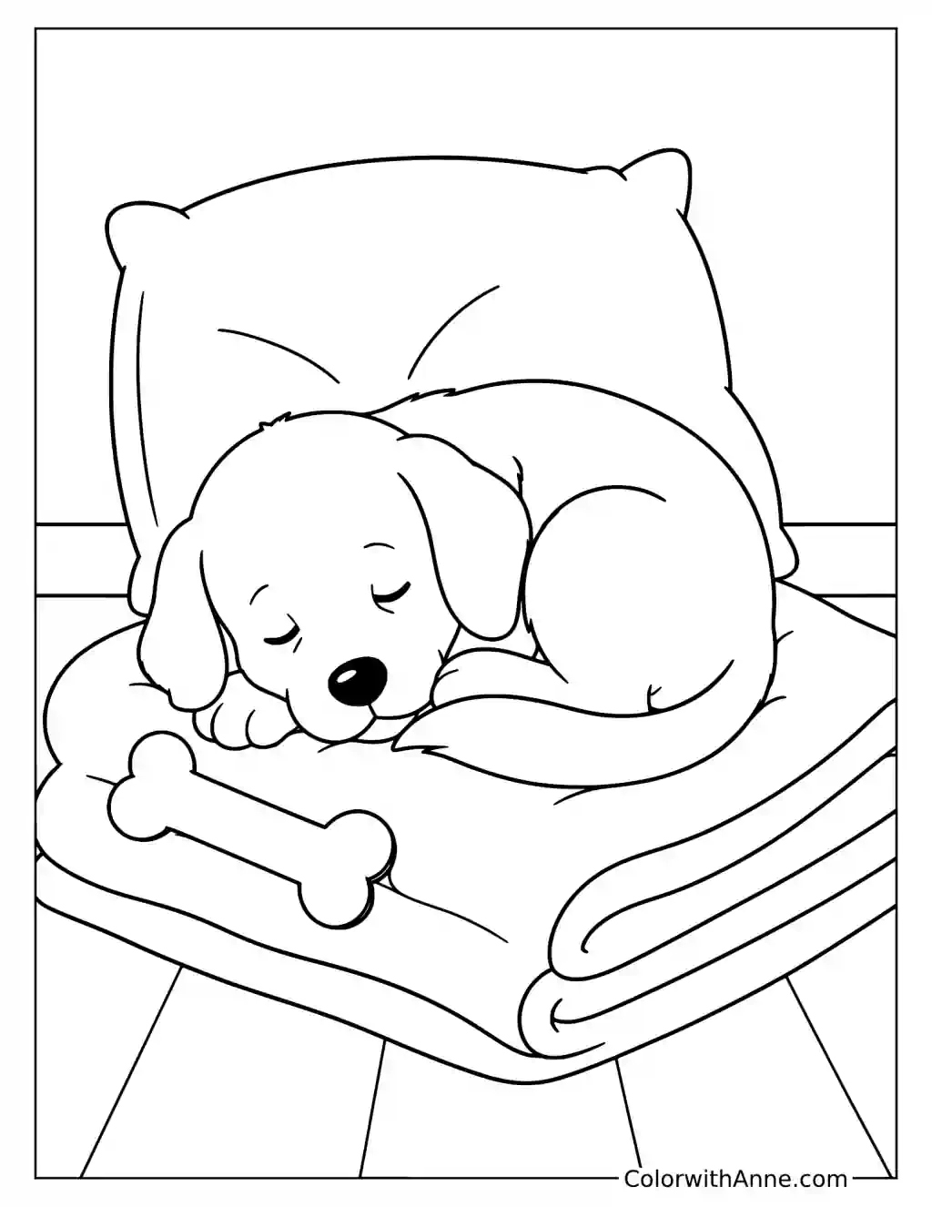 Sleeping Puppy on a Cozy Blanket Coloring Page