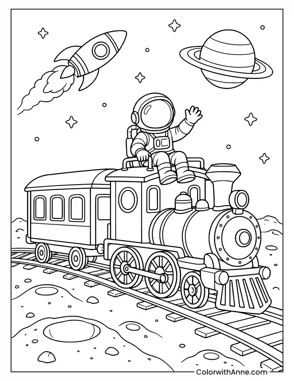 Space Adventure Train Coloring Page