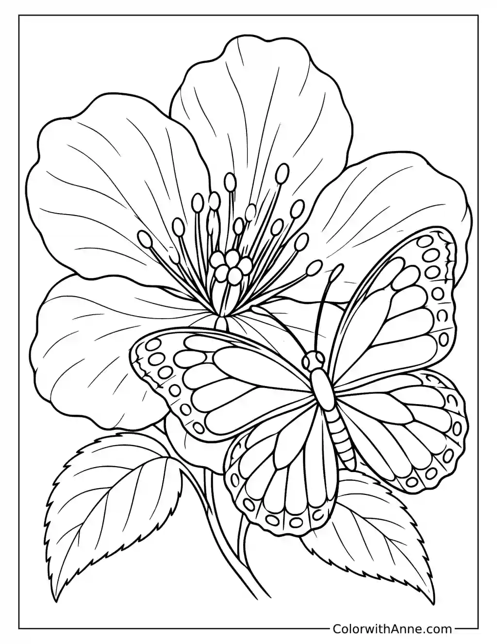 Spring Blossom and Butterfly Coloring Page
