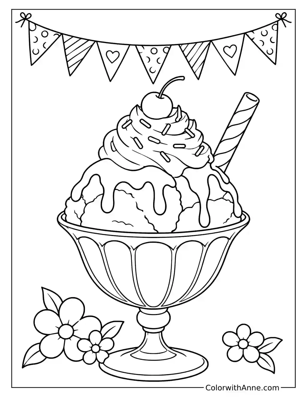 Summer Sundae with Hot Fudge Coloring Page