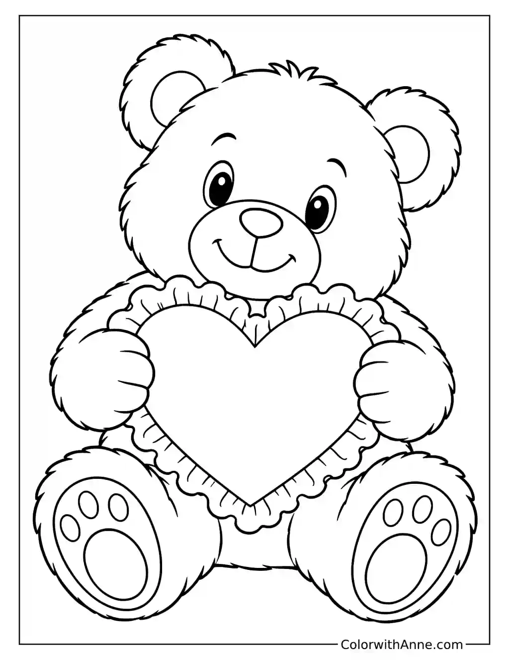 Teddy Bear Holding a Frilled Heart Coloring Page