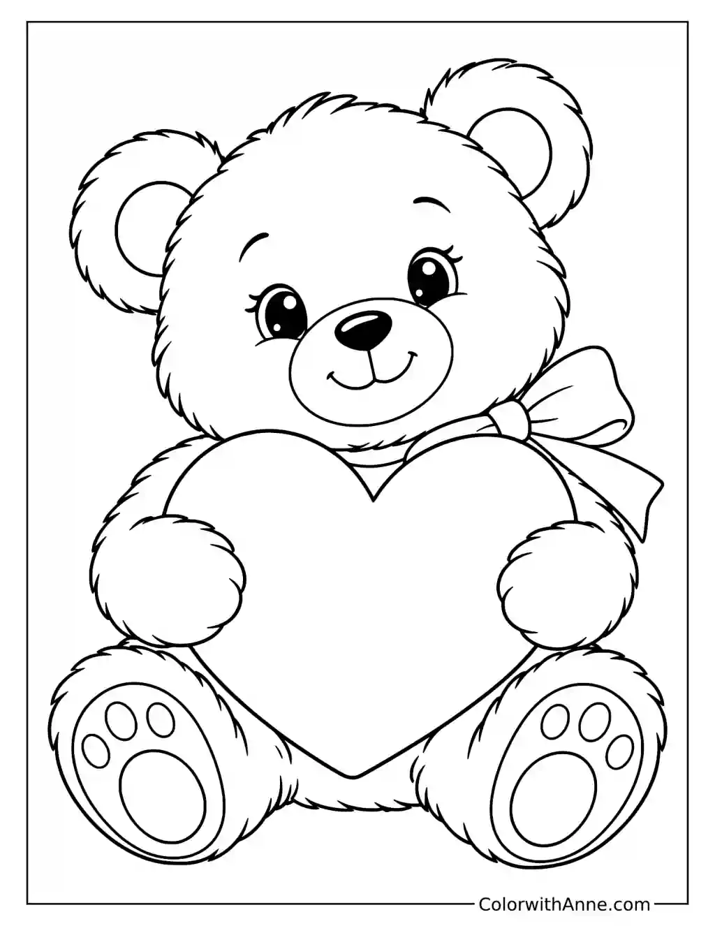 Teddy Bear Holding a Heart Valentine's Day Coloring Page