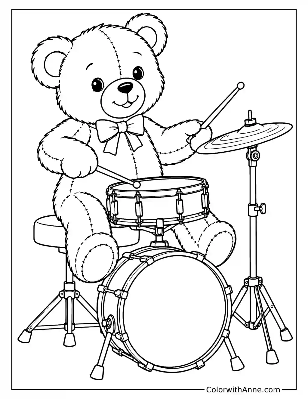Teddy Bear Playing the Drums Coloring Page