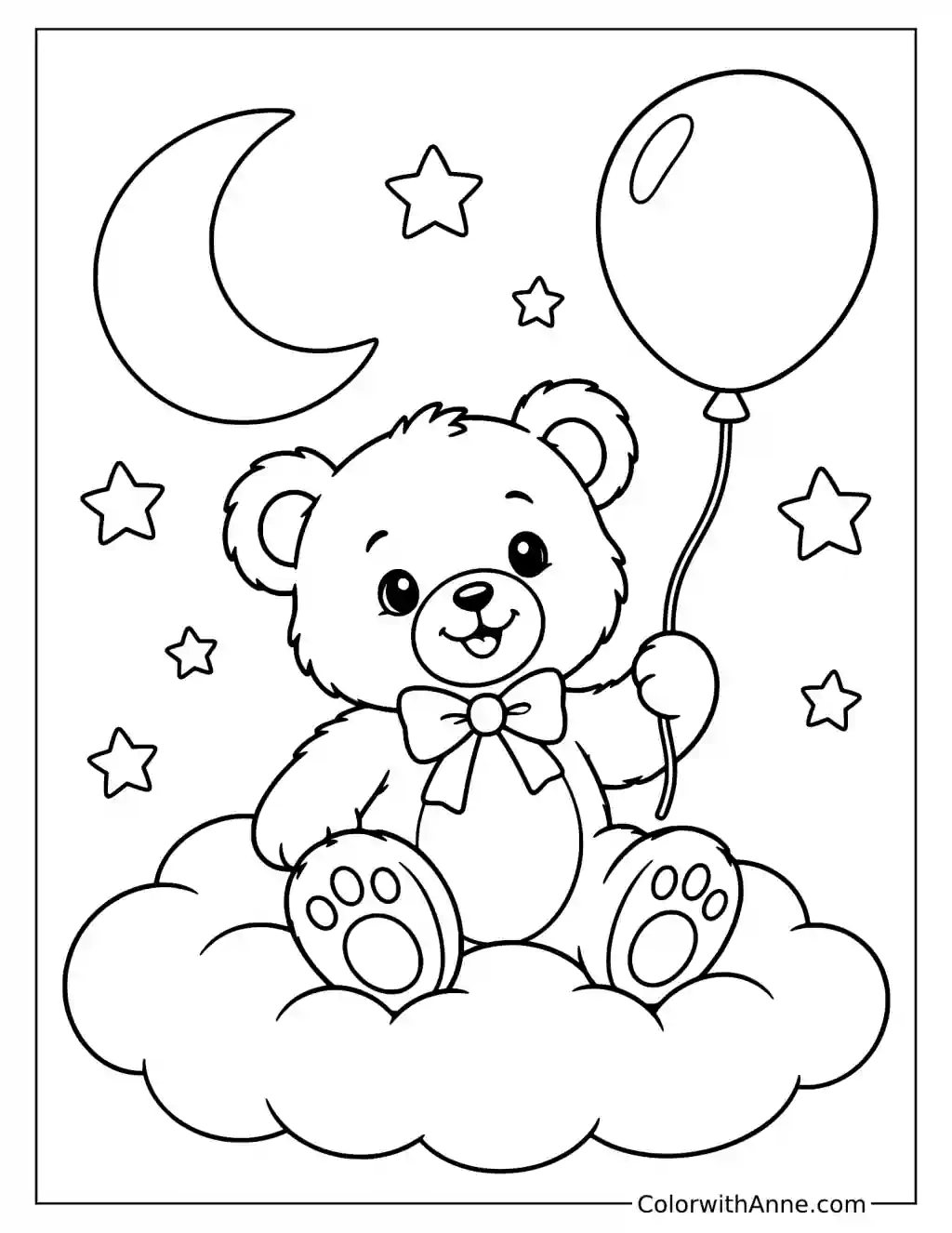 Teddy Bear Sitting on a Cloud Coloring Page