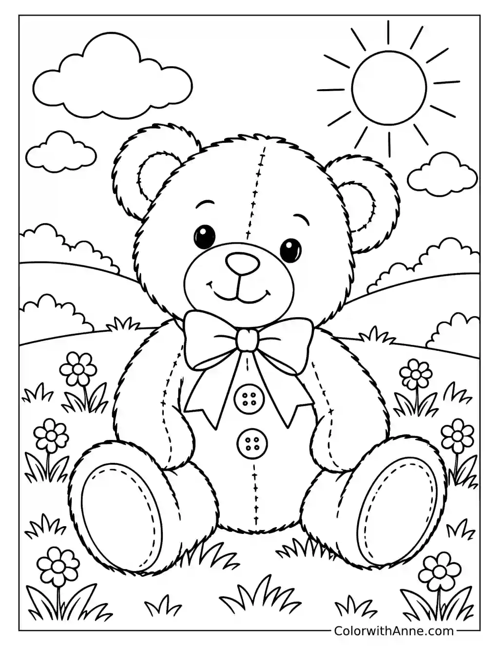 Teddy Bear with a Bow Coloring Page