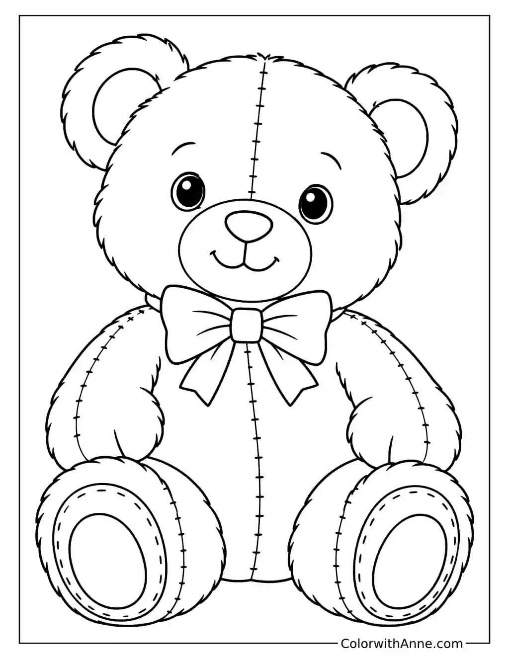 Teddy Bear with a Bow Tie Coloring Page for Preschoolers