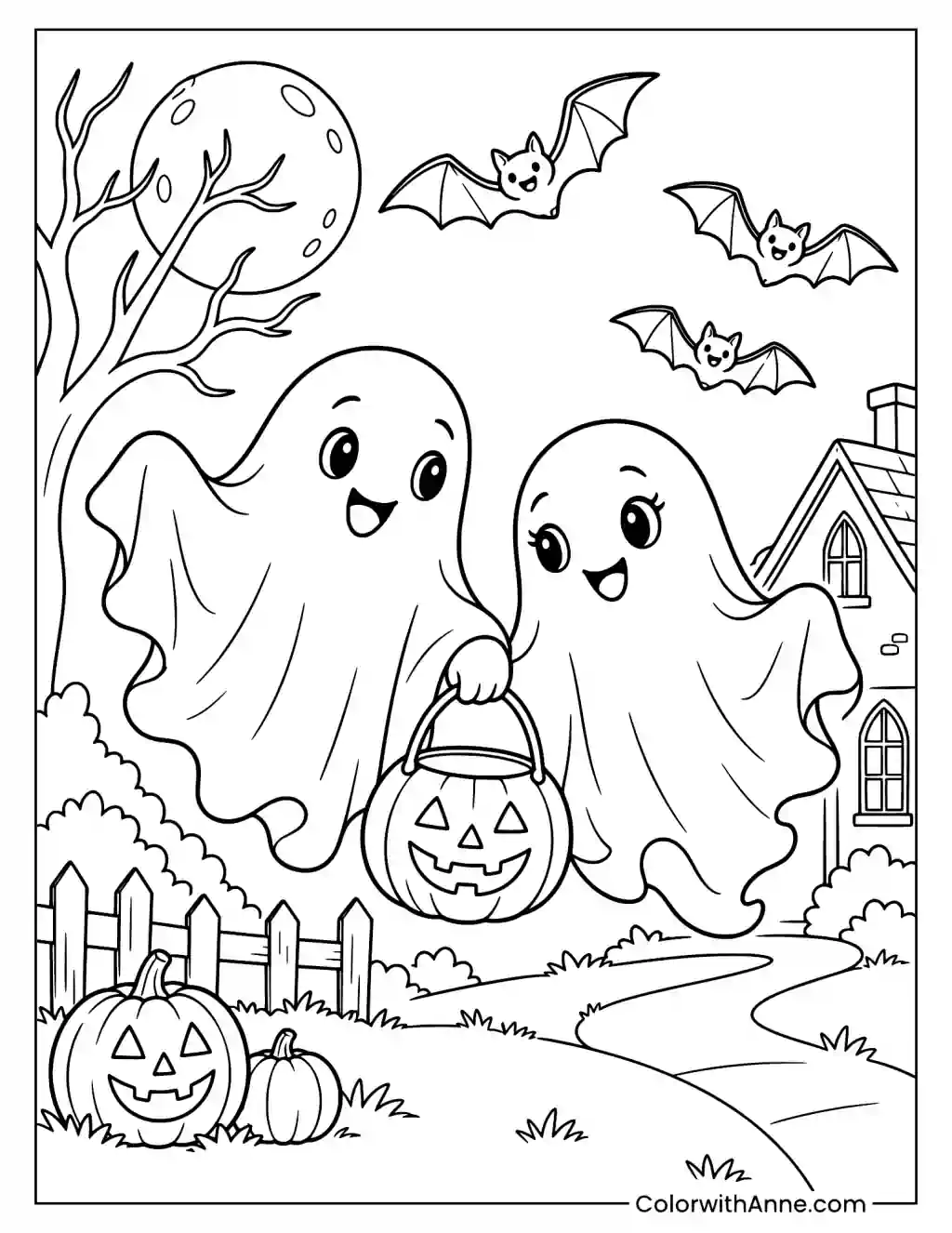 Trick-or-Treat Ghost Buddies Coloring Page