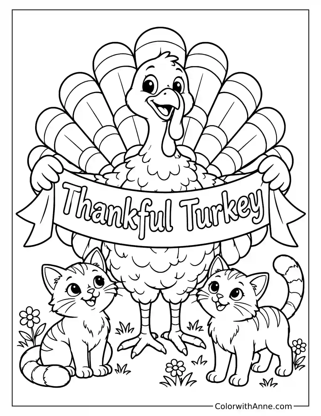 Turkey Holding a Thankful Banner Coloring Page